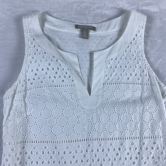 Banana Republic Factory Dress Sz 6 White Sleeveless Eyelet Cotton Coastal - Picture 3 of 12